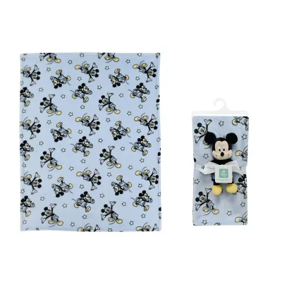 Λούτρινο Disney Home Σετ 2 Τεμ. bebe Mickey 29 Ύψος 25 cm & Κουβέρτα Coral Fleece 75X100 cm Wathet Blue 100%  Polyester