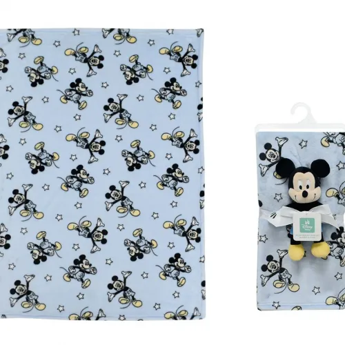Λούτρινο Disney Home Σετ 2 Τεμ. bebe Mickey 29 Ύψος 25 cm & Κουβέρτα Coral Fleece 75X100 cm Wathet Blue 100%  Polyester
