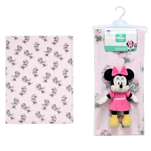 Λούτρινο Disney Home Σετ 2 Τεμ. bebe Minnie 30 Ύψος 25 cm & Κουβέρτα Coral Fleece 75X100 cm Pink-Black 100%  Polyester
