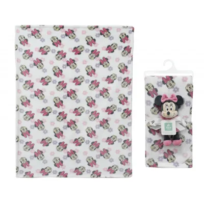 Λούτρινο Disney Home Σετ 2 Τεμ. bebe Minnie 31 Ύψος 25 cm & Κουβέρτα Coral Fleece 75X100 cm White-Black 100%  Polyester