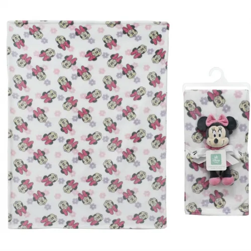 Λούτρινο Disney Home Σετ 2 Τεμ. bebe Minnie 31 Ύψος 25 cm & Κουβέρτα Coral Fleece 75X100 cm White-Black 100%  Polyester