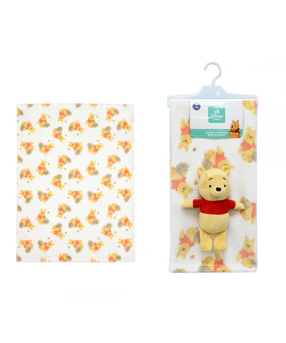 Λούτρινο Disney Home Σετ 2 Τεμ. bebe Winnie 32 Ύψος 25 cm & Κουβέρτα Coral Fleece 75X100 cm White-Yellow 100%  Polyester