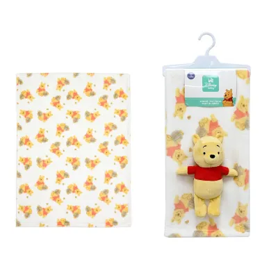 Λούτρινο Disney Home Σετ 2 Τεμ. bebe Winnie 32 Ύψος 25 cm & Κουβέρτα Coral Fleece 75X100 cm White-Yellow 100%  Polyester
