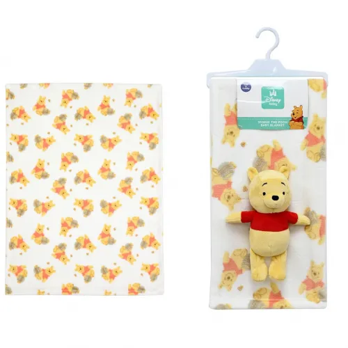 Λούτρινο Disney Home Σετ 2 Τεμ. bebe Winnie 32 Ύψος 25 cm & Κουβέρτα Coral Fleece 75X100 cm White-Yellow 100%  Polyester