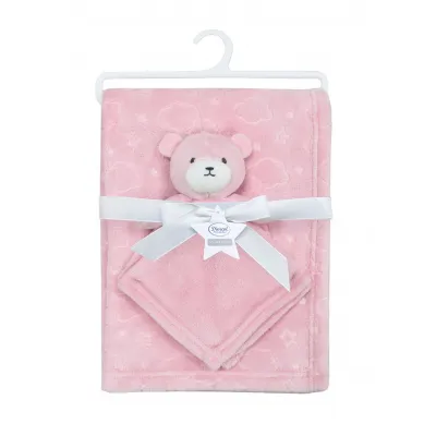 Νάνι-Πανάκι Παρηγοριάς bebe σετ 2 τεμ. Bear 08 33X33 & Κουβέρτα Coral Fleece 75X100 cm Pink 100%  Polyester