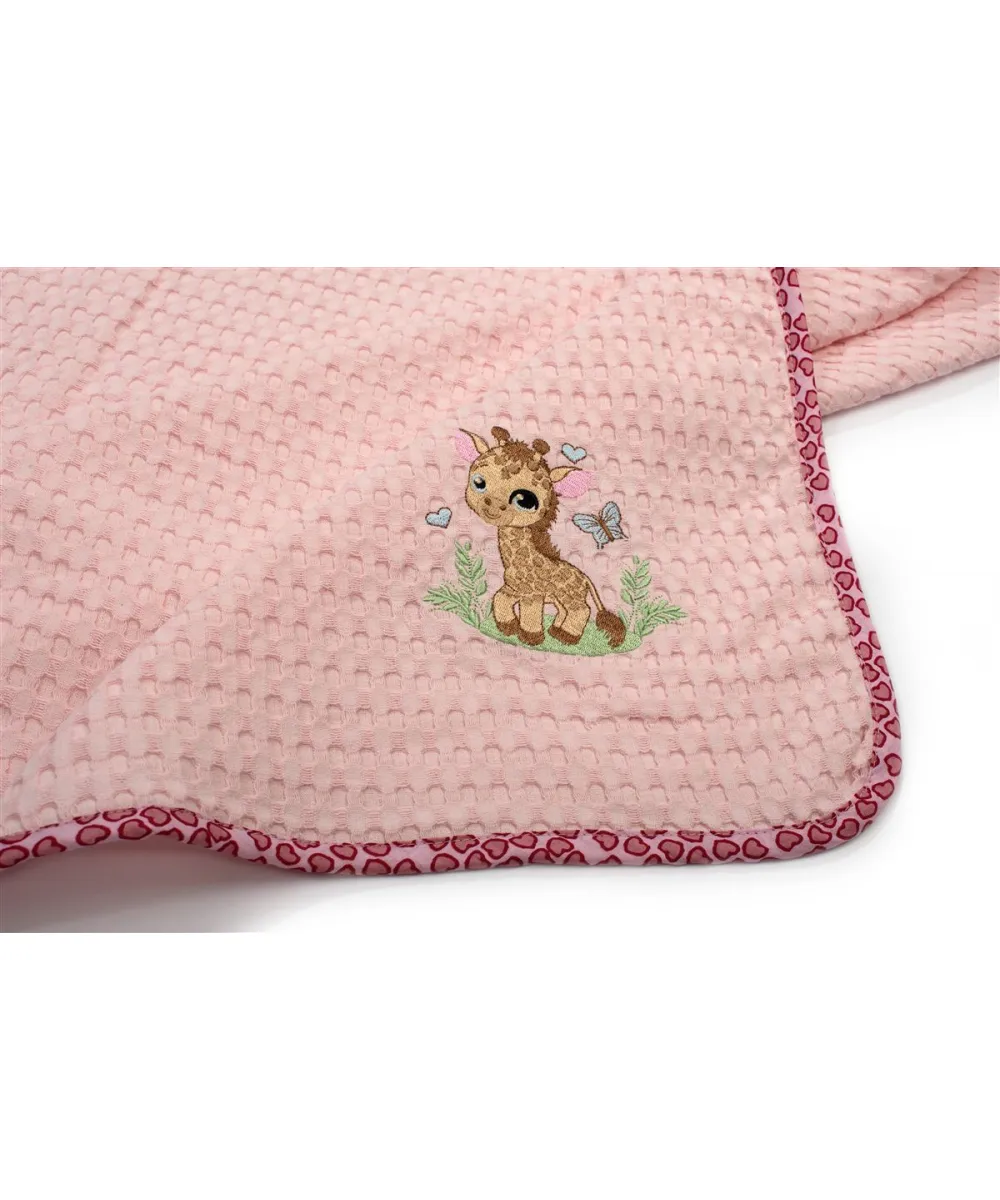 Κουβέρτα Πικέ Με Κέντημα bebe Giraffe 171 80X110 Pink 100%  Cotton