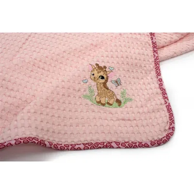 Κουβέρτα Πικέ Με Κέντημα bebe Giraffe 171 80X110 Pink 100%  Cotton