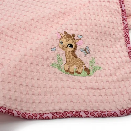 Κουβέρτα Πικέ Με Κέντημα bebe Giraffe 171 80X110 Pink 100%  Cotton