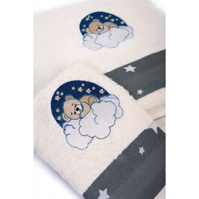 Πετσέτα Με Κέντημα Σετ 2 τεμ bebe Cloudy Bear 177 30X50,70X140 Ecru-Grey 100%  Cotton