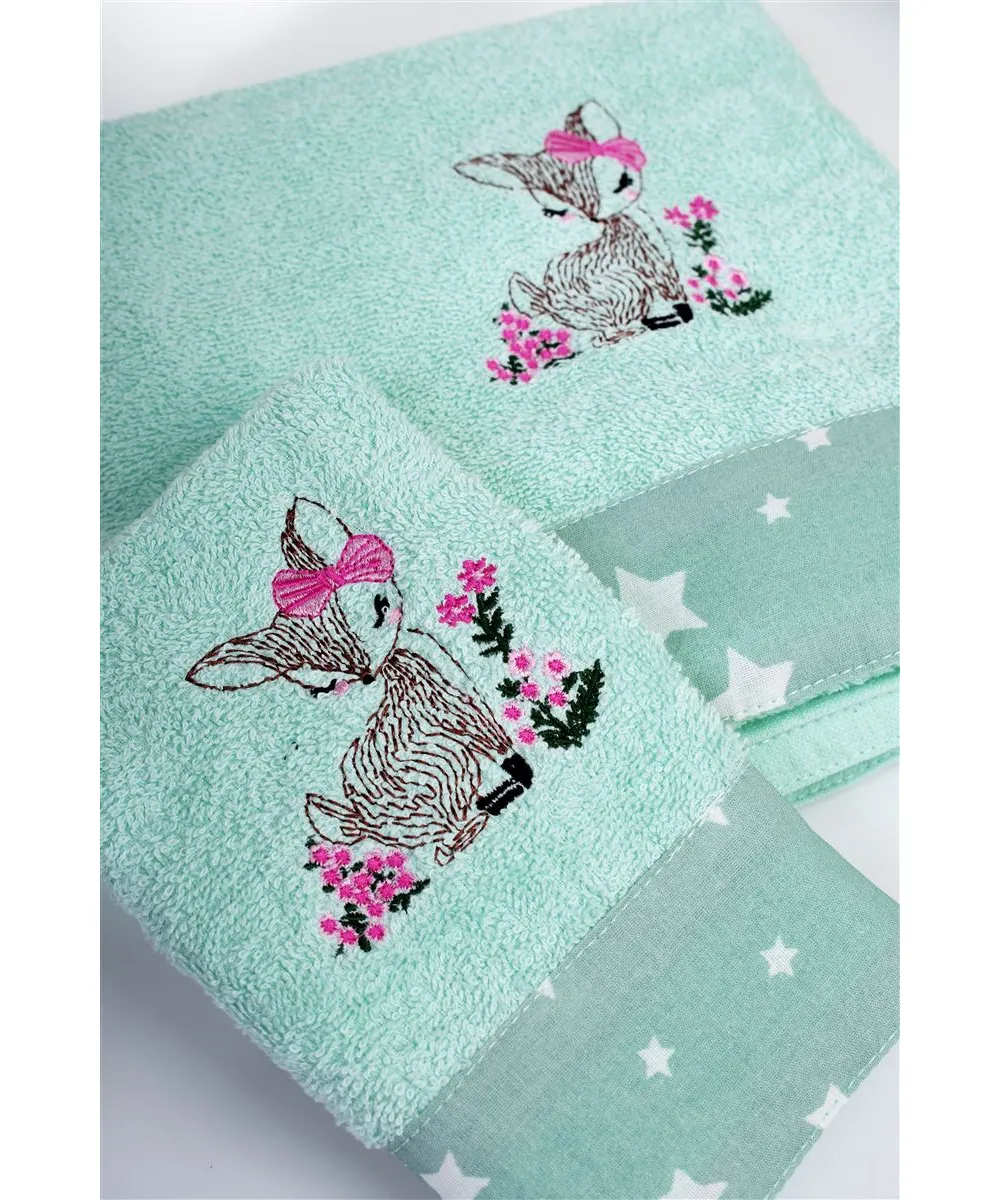 Πετσέτα Με Κέντημα Σετ 2 τεμ bebe Deer 199 30X50,70X140 Mint 100%  Cotton