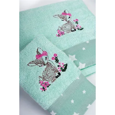 Πετσέτα Με Κέντημα Σετ 2 τεμ bebe Deer 199 30X50,70X140 Mint 100%  Cotton