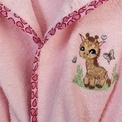 Μπουρνούζι Με Κέντημα kids Giraffe 171 Size: 04 Pink 100%  Cotton
