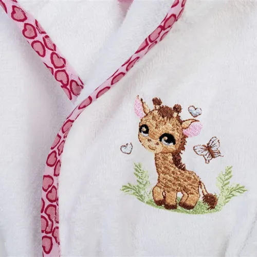 Μπουρνούζι Με Κέντημα kids Giraffe 172 Size: 04 White-Pink 100%  Cotton