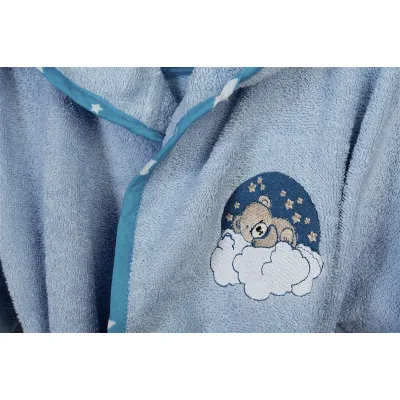 Μπουρνούζι Με Κέντημα kids Cloudy Bear 175 Size: 04 Sky Blue 100%  Cotton