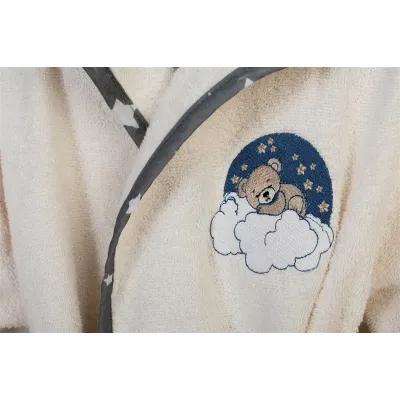 Μπουρνούζι Με Κέντημα kids Cloudy Bear 177 Size: 04 Ecru-Grey 100%  Cotton
