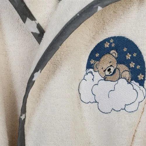 Μπουρνούζι Με Κέντημα kids Cloudy Bear 177 Size: 04 Ecru-Grey 100%  Cotton
