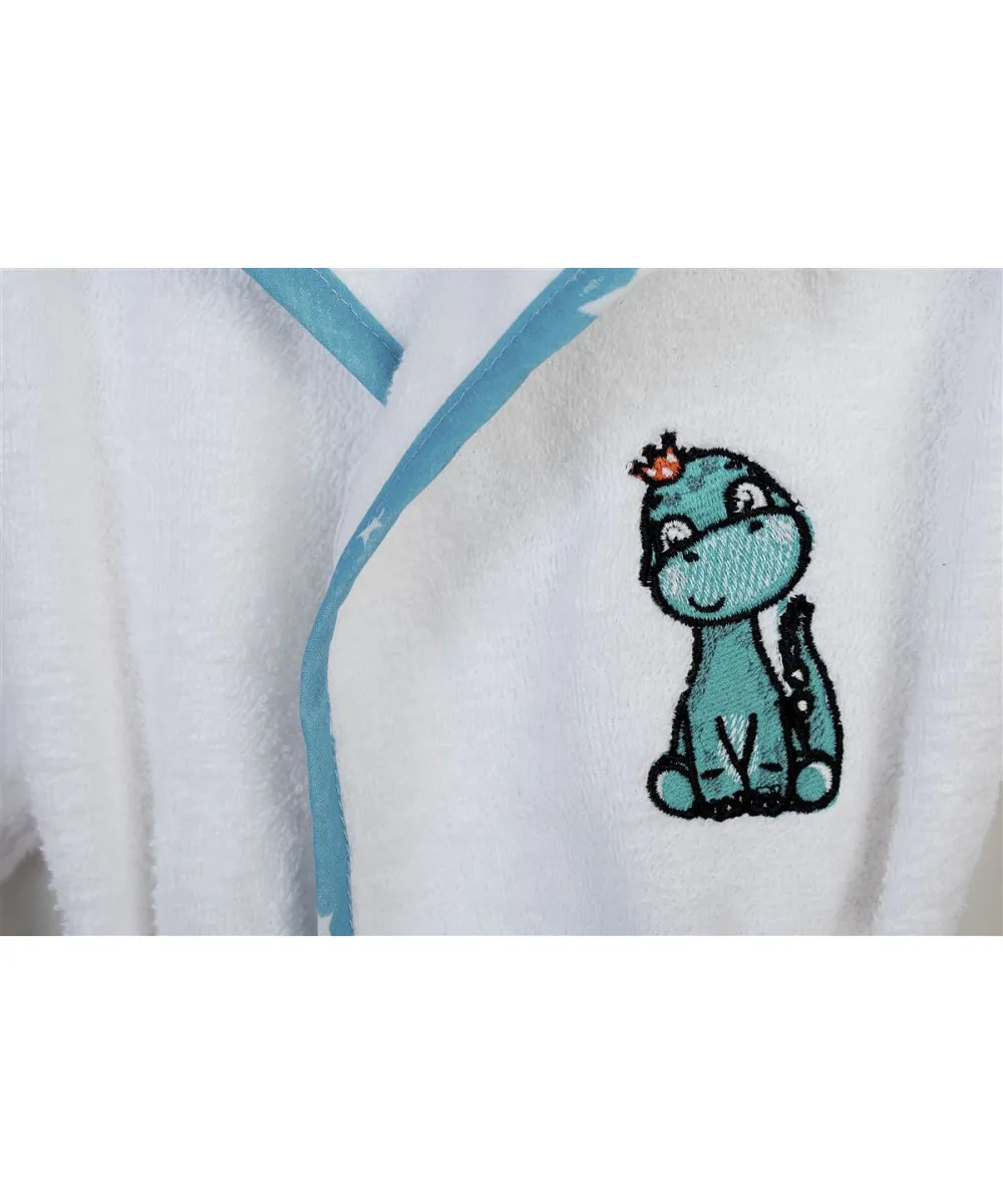 Μπουρνούζι Με Κέντημα kids Dinosaur 180 Size: 04 White-Sky Blue 100%  Cotton