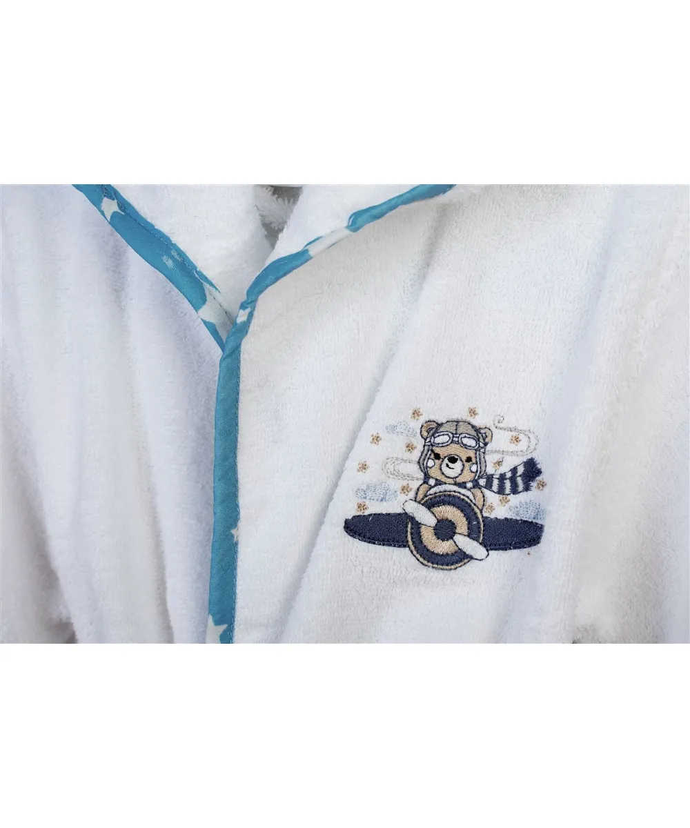 Μπουρνούζι Με Κέντημα kids Aviator 184 Size: 04 White-Sky Blue 100%  Cotton