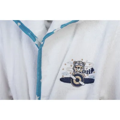 Μπουρνούζι Με Κέντημα kids Aviator 184 Size: 04 White-Sky Blue 100%  Cotton