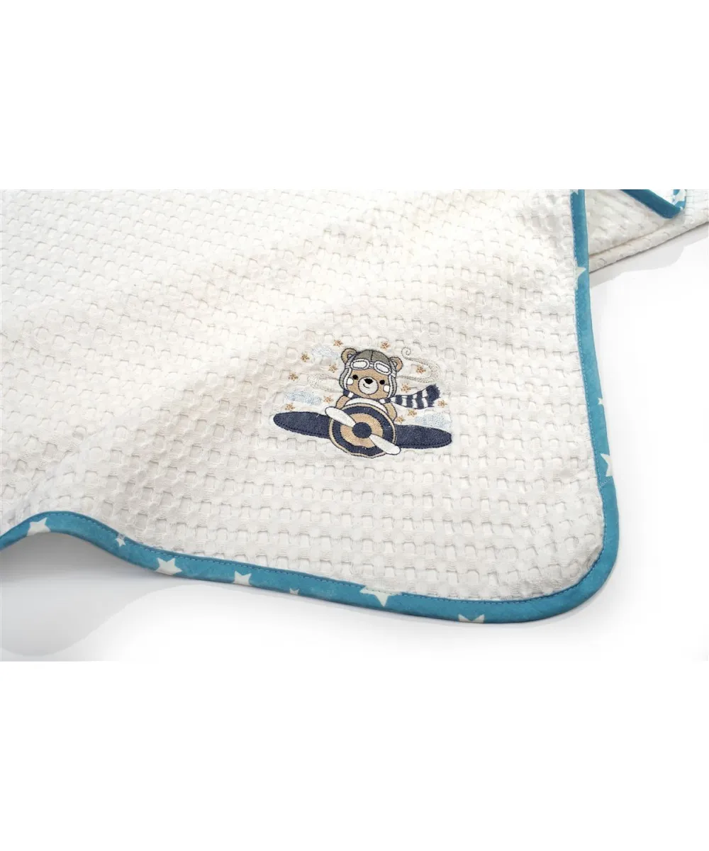 Κουβέρτα Πικέ Με Κέντημα bebe Aviator 184 80X110 White-Sky Blue 100%  Cotton