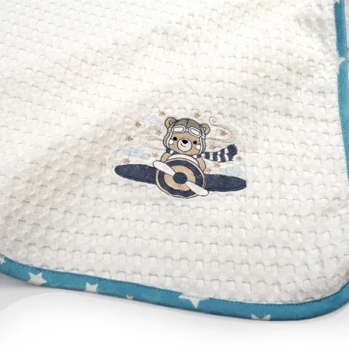 Κουβέρτα Πικέ Με Κέντημα bebe Aviator 184 80X110 White-Sky Blue 100%  Cotton