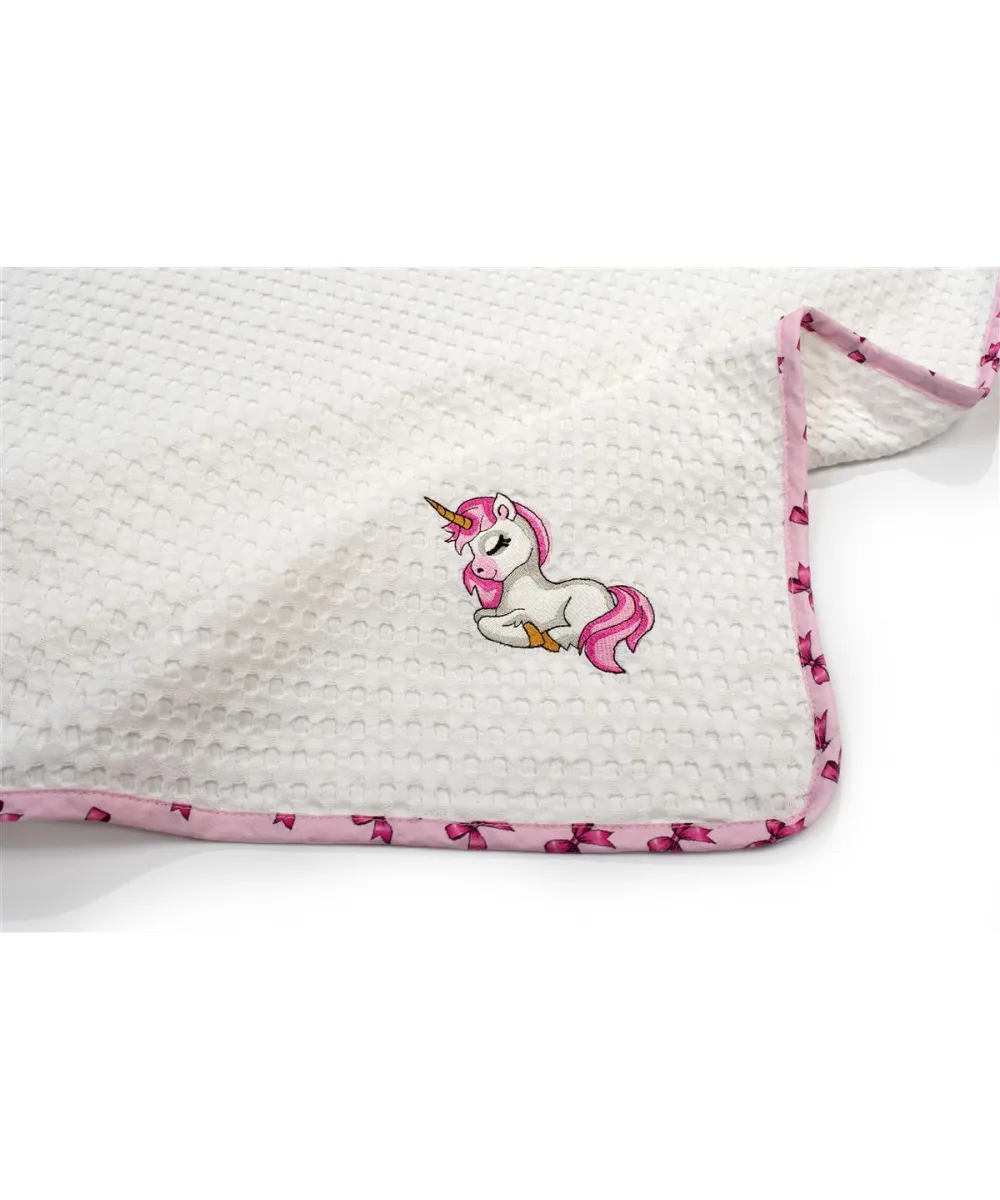 Κουβέρτα Πικέ Με Κέντημα bebe Unicorn 188 80X110 White-Pink 100%  Cotton