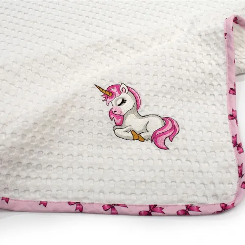 Κουβέρτα Πικέ Με Κέντημα bebe Unicorn 188 80X110 White-Pink 100%  Cotton