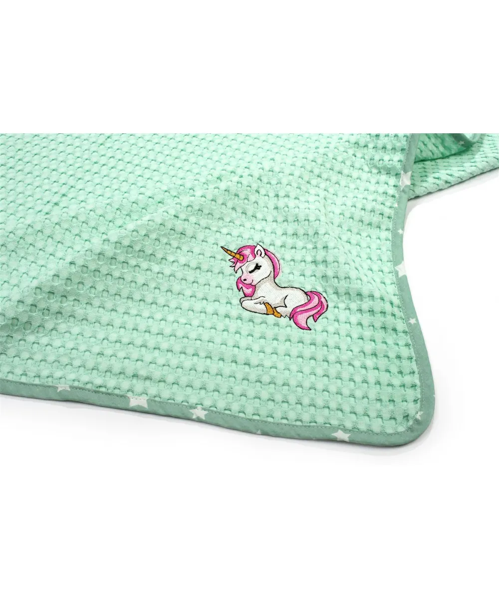 Κουβέρτα Πικέ Με Κέντημα bebe Unicorn 190 80X110 Mint 100%  Cotton