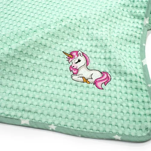 Κουβέρτα Πικέ Με Κέντημα bebe Unicorn 190 80X110 Mint 100%  Cotton