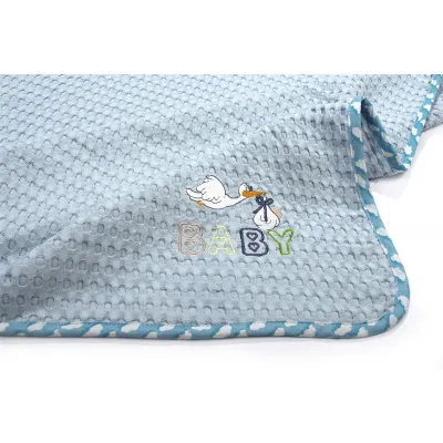 Κουβέρτα Πικέ Με Κέντημα bebe Stork 191 80X110 Sky Blue 100%  Cotton