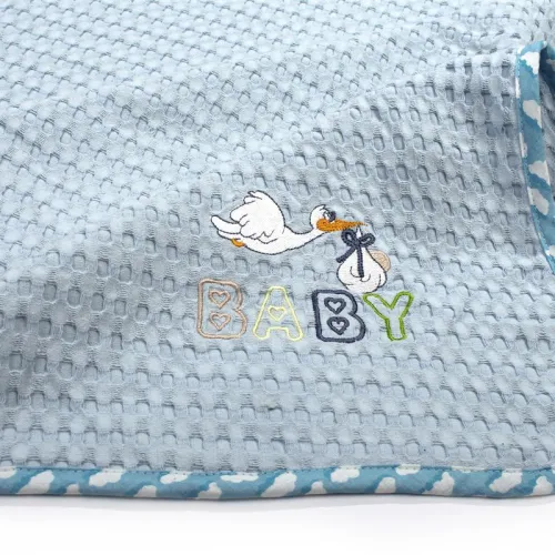 Κουβέρτα Πικέ Με Κέντημα bebe Stork 191 80X110 Sky Blue 100%  Cotton