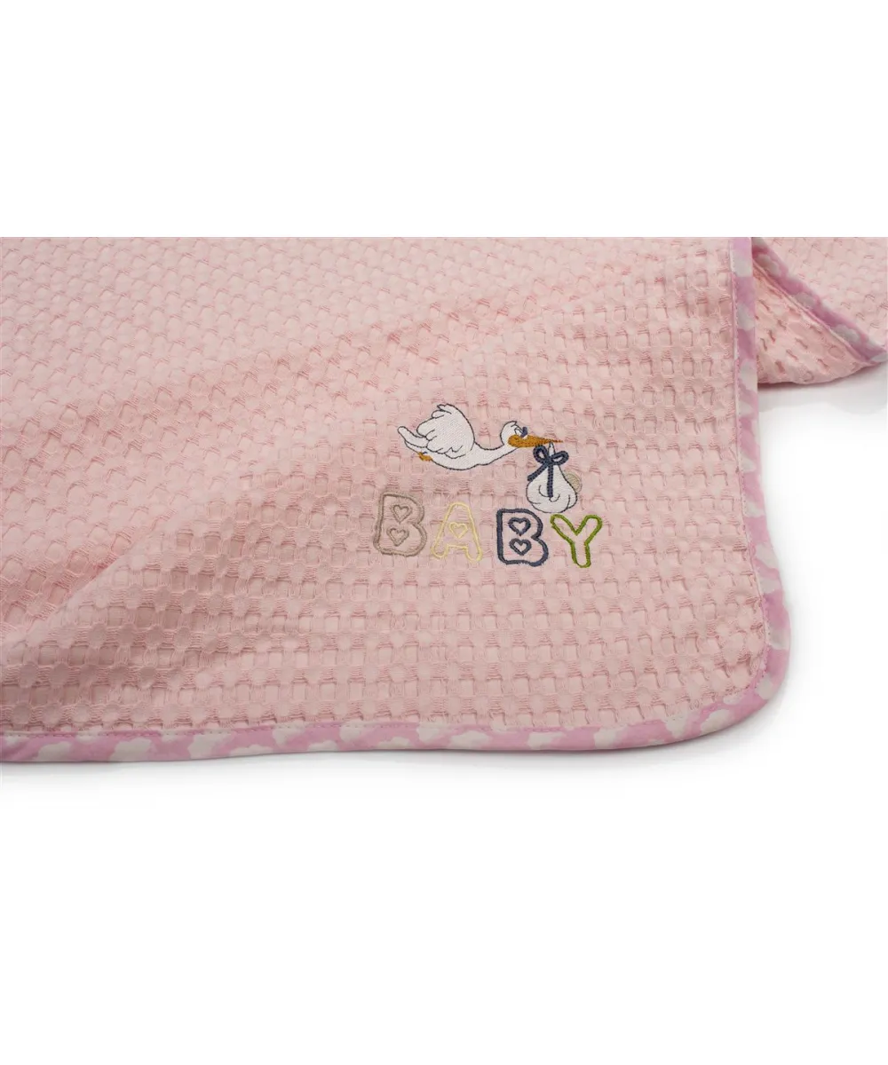 Κουβέρτα Πικέ Με Κέντημα bebe Stork 192 80X110 Pink 100%  Cotton