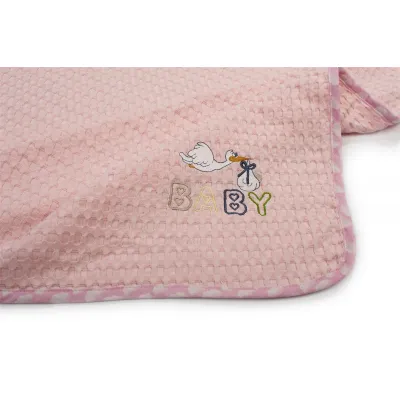 Κουβέρτα Πικέ Με Κέντημα bebe Stork 192 80X110 Pink 100%  Cotton