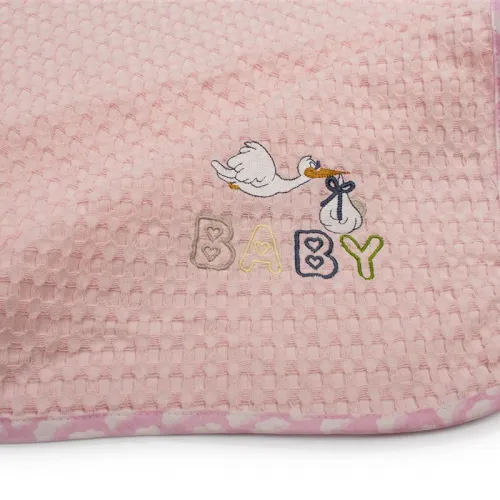 Κουβέρτα Πικέ Με Κέντημα bebe Stork 192 80X110 Pink 100%  Cotton