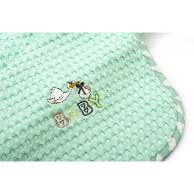 Κουβέρτα Πικέ Με Κέντημα bebe Stork 195 80X110 Mint 100%  Cotton