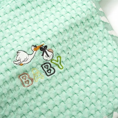 Κουβέρτα Πικέ Με Κέντημα bebe Stork 195 80X110 Mint 100%  Cotton
