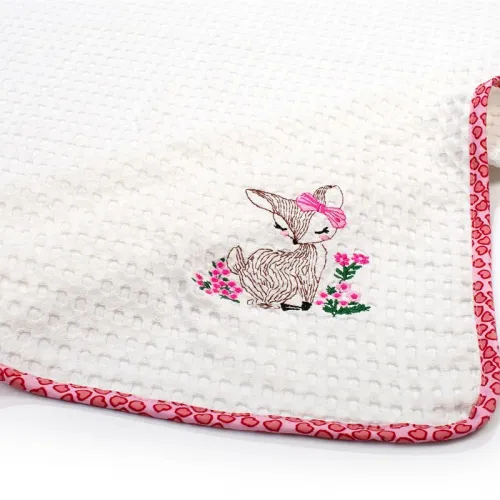 Κουβέρτα Πικέ Με Κέντημα bebe Deer 197 80X110 White-Pink 100%  Cotton