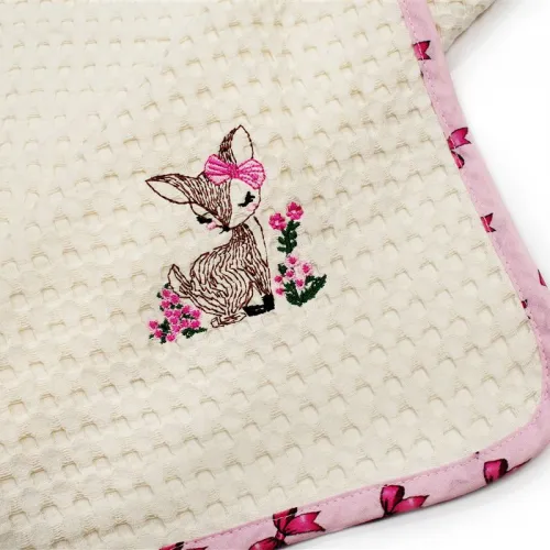 Κουβέρτα Πικέ Με Κέντημα bebe Deer 198 80X110 Ecru-Pink 100%  Cotton