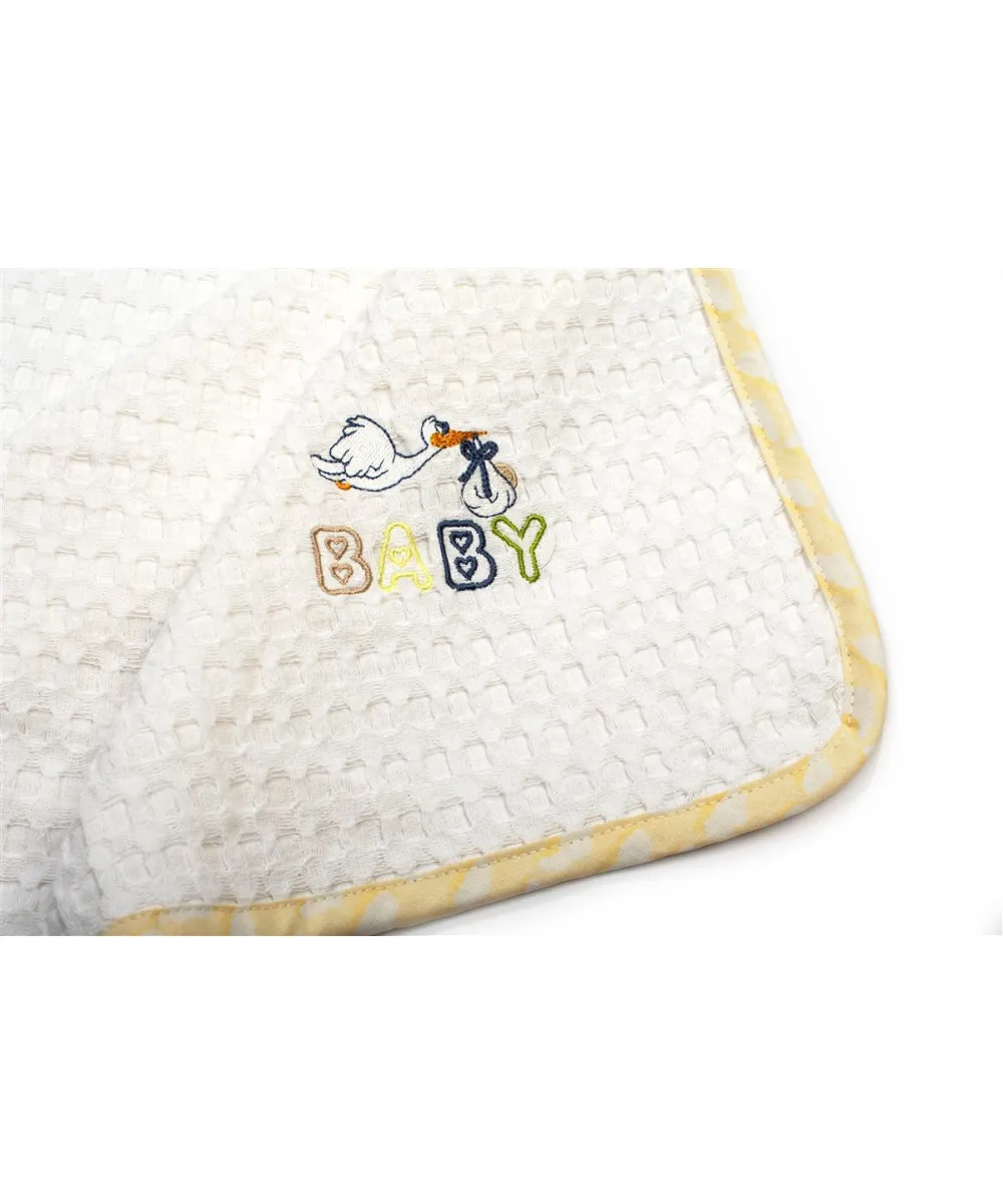 Κουβέρτα Πικέ Με Κέντημα bebe Stork 193 100X160 White-Yellow 100%  Cotton