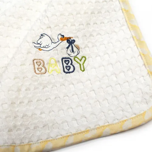 Κουβέρτα Πικέ Με Κέντημα bebe Stork 193 100X160 White-Yellow 100%  Cotton