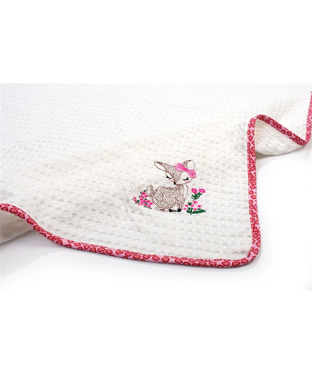 Κουβέρτα Πικέ Με Κέντημα bebe Deer 197 100X160 White-Pink 100%  Cotton