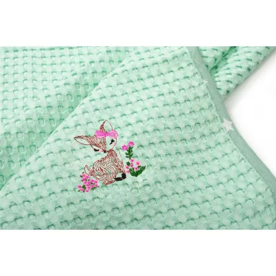 Κουβέρτα Πικέ Με Κέντημα bebe Deer 199 100X160 Mint 100%  Cotton
