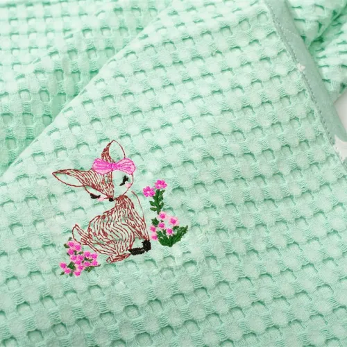 Κουβέρτα Πικέ Με Κέντημα bebe Deer 199 100X160 Mint 100%  Cotton