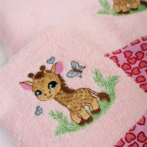 Πετσέτα Με Κέντημα Σετ 2 τεμ bebe Giraffe 171 30X50,70X140 Pink 100%  Cotton