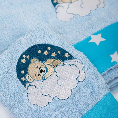 Πετσέτα Με Κέντημα Σετ 2 τεμ bebe Cloudy Bear 175 30X50,70X140 Sky Blue 100%  Cotton