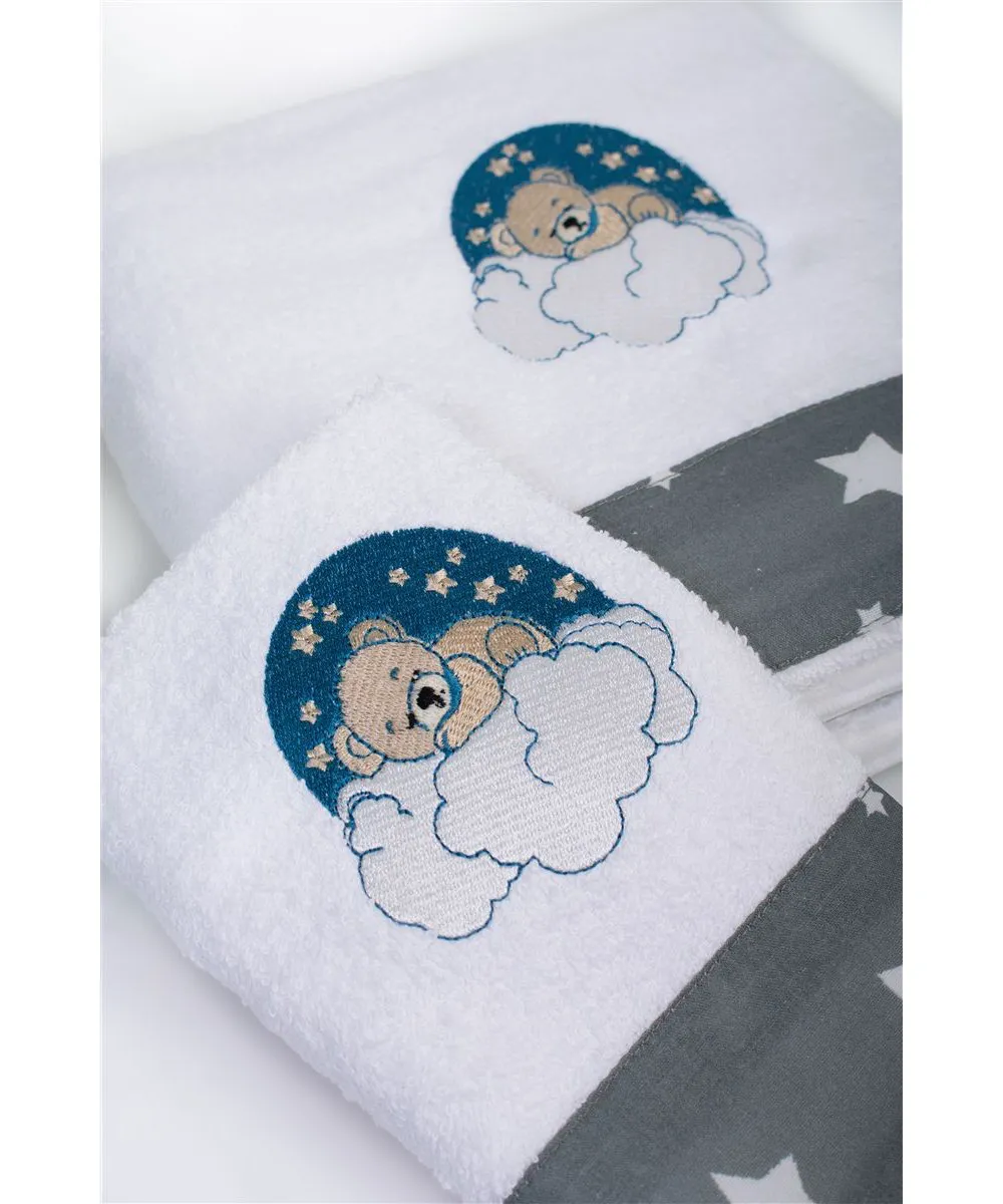 Πετσέτα Με Κέντημα Σετ 2 τεμ bebe Cloudy Bear 176 30X50,70X140 White-Grey 100%  Cotton
