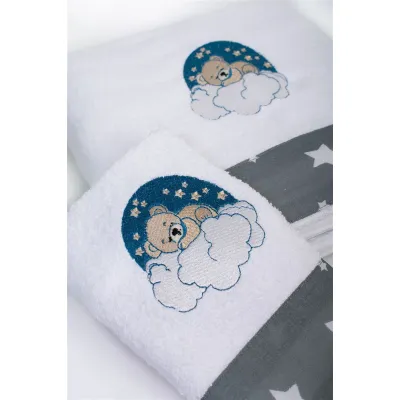 Πετσέτα Με Κέντημα Σετ 2 τεμ bebe Cloudy Bear 176 30X50,70X140 White-Grey 100%  Cotton