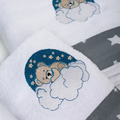 Πετσέτα Με Κέντημα Σετ 2 τεμ bebe Cloudy Bear 176 30X50,70X140 White-Grey 100%  Cotton