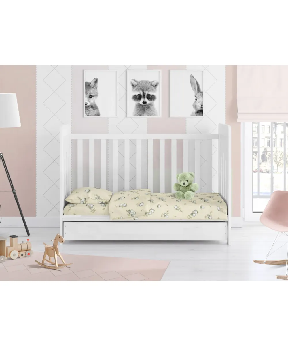 ΚΑΤΩΣΕΝΤΟΝΟ ΜΕ ΛΑΣΤΙΧΟ bebe Birds 16 0,70X1,40X0,15 Ecru Flannel cotton 100% 