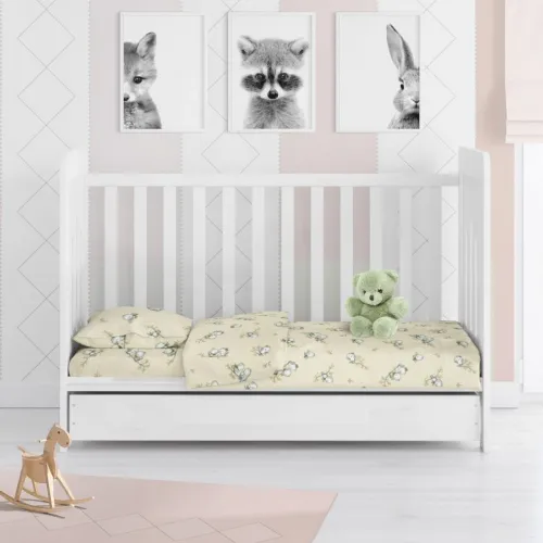 ΚΑΤΩΣΕΝΤΟΝΟ ΜΕ ΛΑΣΤΙΧΟ bebe Birds 16 0,70X1,40X0,15 Ecru Flannel cotton 100% 